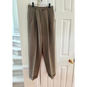 Talbots Brown & Burgundy Glen Check Plaid Wool Front Pleat Trouser